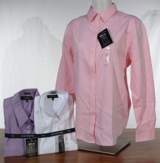 NWT Jones New York No Iron Long Sleeve Classic Fit Shirt Pink/White 