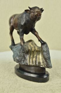 American Buffalo Bison Western Decor Bronze Marble Statue Sculpture 