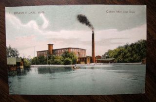 COTTON MILL & DAM BEAVER DAM WI Postcard ca.1909