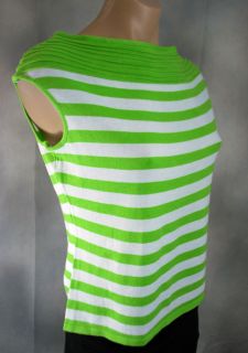 NEW NWOT Boat Neck Sleeveless knit top LIME GREEN & WHITE striped S M 