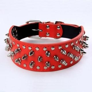 dog collar leather studded spiked pitbull german shepherd collar red