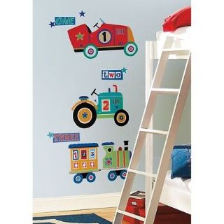 New Large TRANSPORTATION WALL DECALS Cars Trains Tractor Baby Boys 