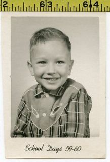 Vintage 1960 school photo / Boy in Grinch Kitten Bib Western Shirt in 
