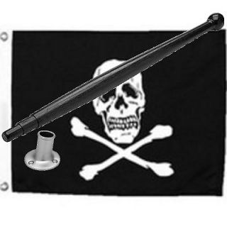 12 x 18 Jolly Roger Flag Kit for Boats   Flag, Pole and Holder