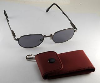 NEW MENS FOLDING WIRE FRAME SUNGLASSES WITH KEYCHAIN RED SNAP CASE