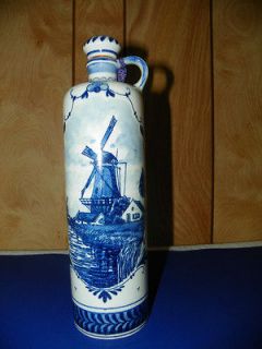 blue delft wind mill bols tall liquor jug old marking