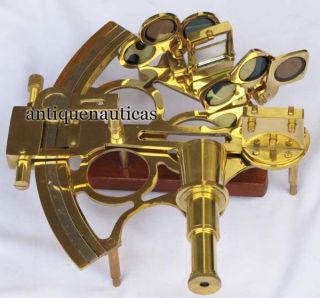 Maritime Nautical Polished Solid Brass Sextant W/ Wooden Box Marine 
