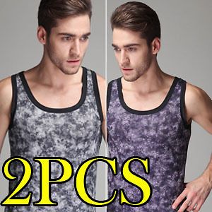 2pc Mens Gray/Purple 3 Sizes Sleeveless Tommy TShirt Tank Top Vest 
