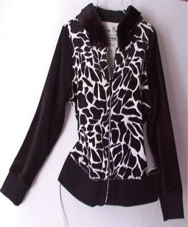 NEW~Black & White Giraffe FUR Animal Print Velvet Jacket Coat Top~4/6 