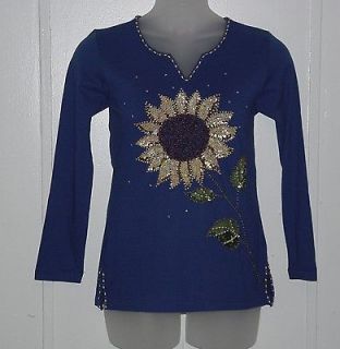 quacker factory beaded sequined tunic size m blue