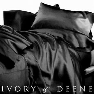   Silk Feel BLACK SATIN QUEEN Size Sheet Set Quality Hotel Bed Linen