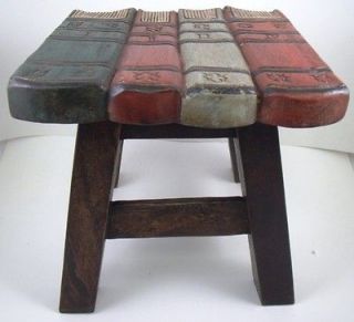 Hand Carved Library Books Wooden Child Step Stool