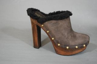Gucci Clogs Shearling Montana Wood Heels Shoes 37.5 New $795