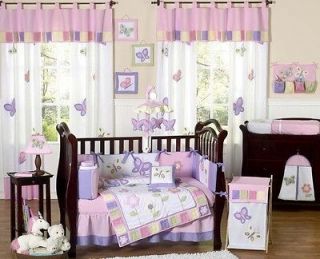 LUXURY PINK AND PURPLE BUTTERFLY 9pc BABY GIRL CRIB BEDDING SET ROOM 