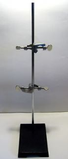   Iron Laboratory Support Stand + 2 Lab Clamp Holders. 4x6 Lab Stand