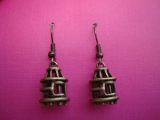 vintage brass love bird cage earrings kitsch funky from united
