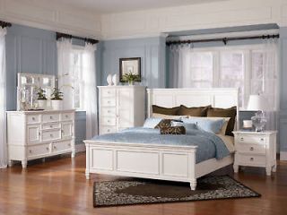LAKESIDE   5pcs COTTAGE WHITE QUEEN KING PANEL BEDROOM SET SOLID WOOD 