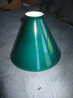 Antique Green Glass Lamp or Light Shade with White Milk Glass Interior