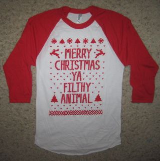 sleeve ugly christmas sweater t shirt merry xmas ya filthy animal 