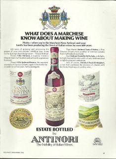 1972 print ad for antinori wine estate bottled 