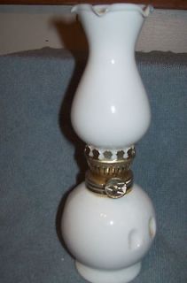 antique miniature oil/kerosene lamp milk glass,thumb print with fluted 