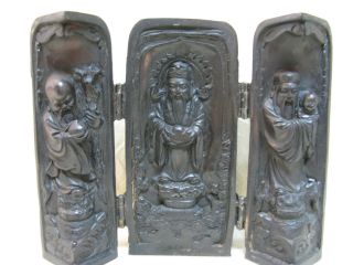 Rare Buddhist Folding Travelers Portable Wood Shrine, Marked