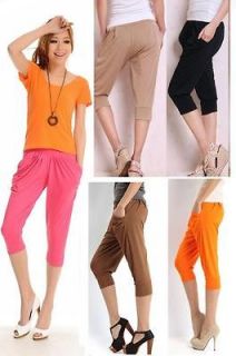 Womens Skinny Cargo Harem Casual Pants Cropped Capris Long Fitted 