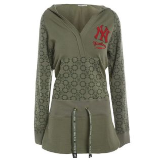 New York Yankees Khaki Green Printed Hooded Jumper Long Top Womens 