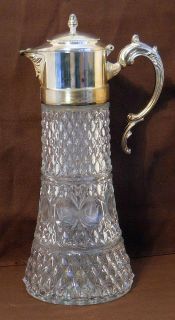   GLASS & SILVERPLATE CHILLER PITCHER DECANTER W/ICE INSERT & ORIG LABEL
