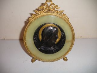 EXQUISITE ANTIQUE FRENCH FRAME ONYX WITH BRONZE RELIEF PORTRAIT ROSA 