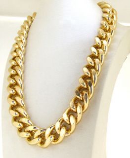 CUT LIGHT GOLD ALUMINIUM CURB LINK CHAIN NECKLACE HEAVY 20MM WIDE 18 