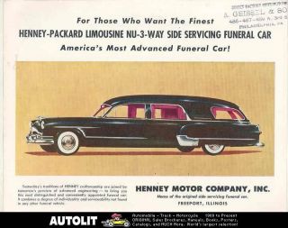 1953 Henney Packard Model 5390 5300 2613 3 Way Hearse Brochure