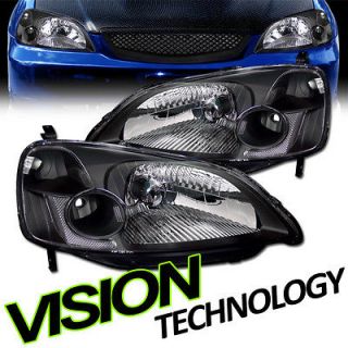   Honda Civic 2D/4D JDM Black Housing Clear Len Crystal Headlights RH+LH