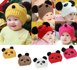 5PCs Mixed Panda Handmade Knit Crochet Baby Beanie Hat Cap 21cmx17cm