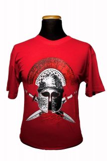   300 Weapons Helmet Sparta Greek 100% cotton red T shirt King Leonidas