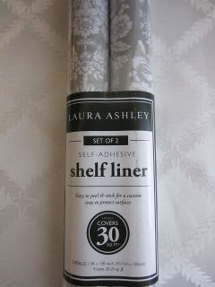 LAURA ASHLEY Gray Roses Self Adhesive Shelf Liners~2 Rolls NIP~30 sq 