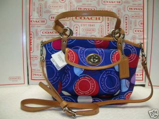 coach sv navy polka dot leah sml tote f14730 authentic