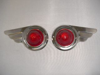 travel trailer vintage Deco Wing Lights 1 Pair red bullet lens steel 