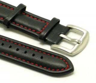 22mm Black/Red leather watch band fits Nautica watch or fits all