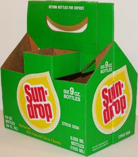 Old soda pop bottle carton SUN DROP rain drop logo unused new old 