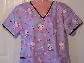 NEW Scrubs Top Wrap Hello Kitty Purple SMALL Medical Nursing