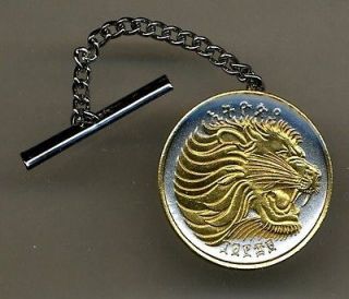 Ethiopia 25 Cent Lion Tie Tacks 2 Toned Gold on Silver Coin Jewelry