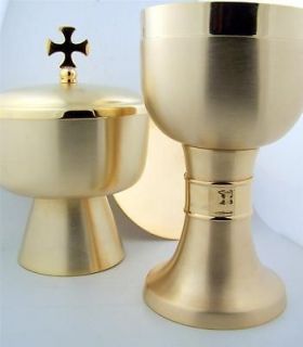 Church Brass Gold Plate Matte Finish Chalice w Paten and Ciborium 