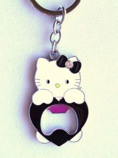Hello Kitty Key Chain Key Ring Fob BLACK BOTTLE CAP OPENER USA Fast 