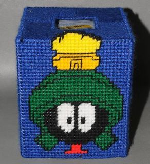 HAND MADE NEEDLE POINT MARVIN THE MARTIAN TISSUE BOX COVER w/ BOX OF 
