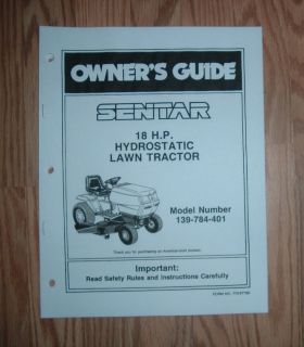 MTD SENTAR 139 784 401 LAWN TRACTOR OWNERS MANUAL / PARTS LIST