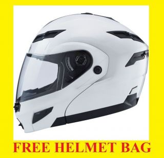   Gmax GM54S Pearl White Modular Motorcycle Helmet street w/ LED Lights