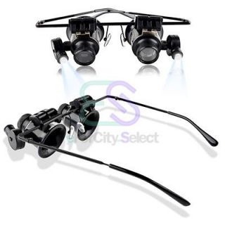 Eyeglasses Jeweler 20x Magnifier Magnifying Glass Loupe LED Light 
