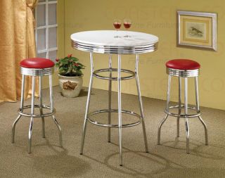 50s Retro Soda Fountain Bar Table and Red Bar Stool Set by Coaster 