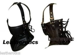 Newly listed BLACK LEATHER NECK CORSET lacing head harness mask hood 